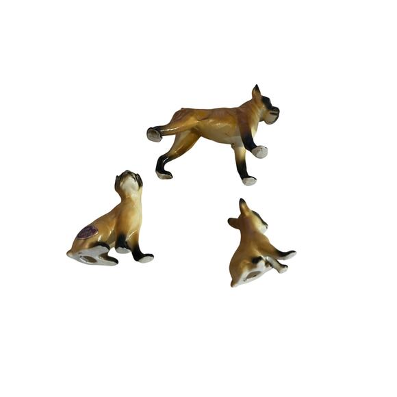 Vintage Hi Style Bone China Miniature Boxer Dog Family, Japan-Lot of 3 - Picture 2 of 3